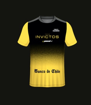 Ejemplo de polera Team Invictos con una marca en el frente inferior